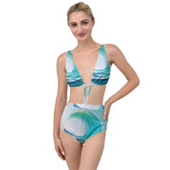 Tsunami Tidal Wave Wave Minimalist Ocean Sea 2 Tied Up Two Piece Swimsuit by Pakemis