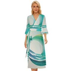 Tsunami Tidal Wave Wave Minimalist Ocean Sea 2 Midsummer Wrap Dress by Pakemis