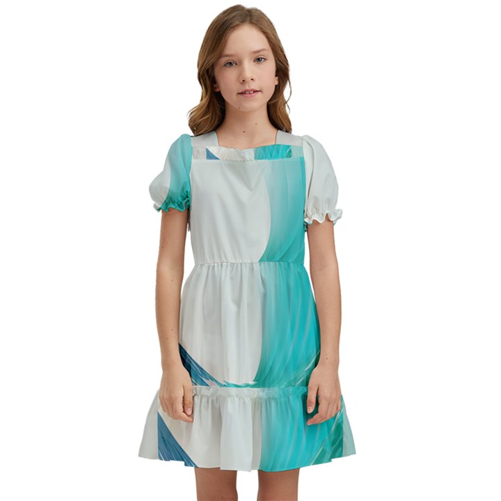 Tsunami Tidal Wave Wave Minimalist Ocean Sea 2 Kids  Puff Sleeved Dress