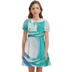 Tsunami Tidal Wave Wave Minimalist Ocean Sea 2 Kids  Bow Tie Puff Sleeve Dress by Pakemis