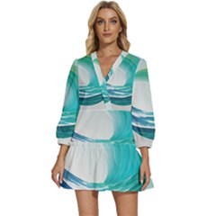 Tsunami Tidal Wave Wave Minimalist Ocean Sea 2 V-neck Placket Mini Dress