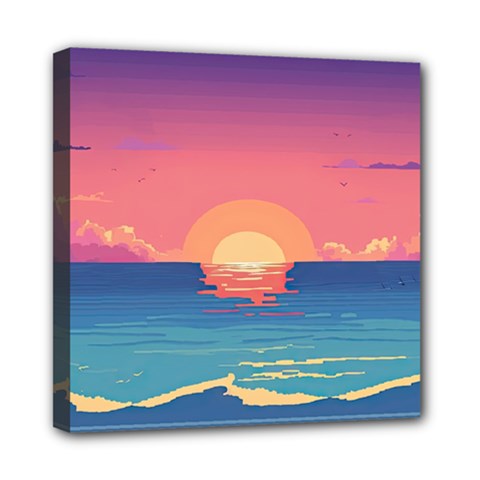 Sunset Ocean Beach Water Tropical Island Vacation 2 Mini Canvas 8  X 8  (stretched) by Pakemis