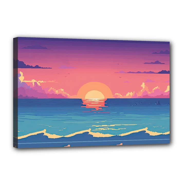 Sunset Ocean Beach Water Tropical Island Vacation 2 Canvas 18  x 12  (Stretched)