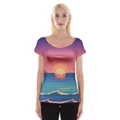 Sunset Ocean Beach Water Tropical Island Vacation 2 Cap Sleeve Top by Pakemis