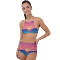 Sunset Ocean Beach Water Tropical Island Vacation 2 High Waist Tankini Set by Pakemis