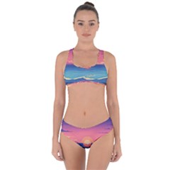 Sunset Ocean Beach Water Tropical Island Vacation 2 Criss Cross Bikini Set by Pakemis