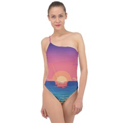 Sunset Ocean Beach Water Tropical Island Vacation 2 Classic One Shoulder Swimsuit by Pakemis