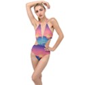 Sunset Ocean Beach Water Tropical Island Vacation 2 Plunging Cut Out Swimsuit View1