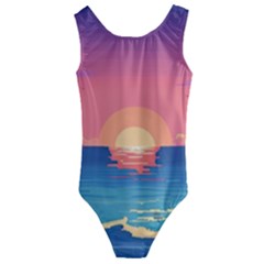 Sunset Ocean Beach Water Tropical Island Vacation 2 Kids  Cut-out Back One Piece Swimsuit by Pakemis