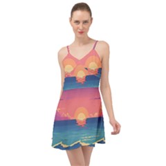 Sunset Ocean Beach Water Tropical Island Vacation 2 Summer Time Chiffon Dress by Pakemis