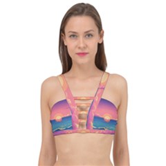 Sunset Ocean Beach Water Tropical Island Vacation 2 Cage Up Bikini Top by Pakemis