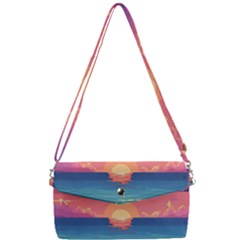 Sunset Ocean Beach Water Tropical Island Vacation 2 Removable Strap Clutch Bag by Pakemis