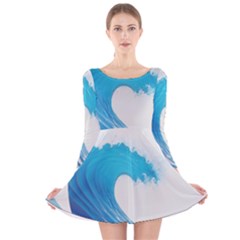 Wave Tsunami Tidal Wave Ocean Sea Water Long Sleeve Velvet Skater Dress by Pakemis