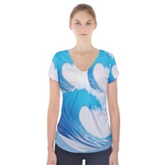 Wave Tsunami Tidal Wave Ocean Sea Water Short Sleeve Front Detail Top by Pakemis