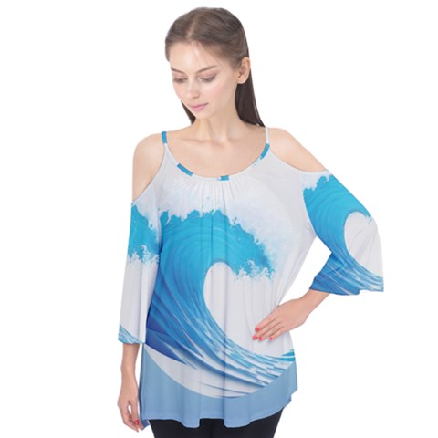 Wave Tsunami Tidal Wave Ocean Sea Water Flutter Tees by Pakemis