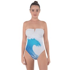 Wave Tsunami Tidal Wave Ocean Sea Water Tie Back One Piece Swimsuit by Pakemis