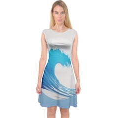 Wave Tsunami Tidal Wave Ocean Sea Water Capsleeve Midi Dress by Pakemis