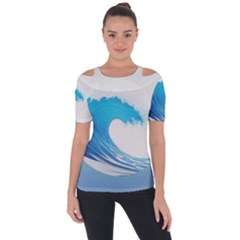 Wave Tsunami Tidal Wave Ocean Sea Water Shoulder Cut Out Short Sleeve Top by Pakemis