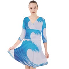 Wave Tsunami Tidal Wave Ocean Sea Water Quarter Sleeve Front Wrap Dress by Pakemis