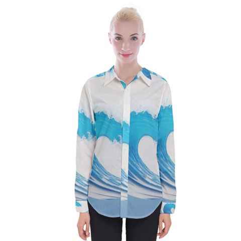 Wave Tsunami Tidal Wave Ocean Sea Water Womens Long Sleeve Shirt by Pakemis