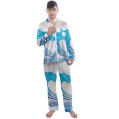 Wave Tsunami Tidal Wave Ocean Sea Water Men s Long Sleeve Satin Pajamas Set by Pakemis