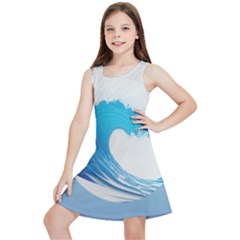 Wave Tsunami Tidal Wave Ocean Sea Water Kids  Lightweight Sleeveless Dress by Pakemis