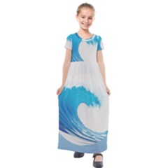 Wave Tsunami Tidal Wave Ocean Sea Water Kids  Short Sleeve Maxi Dress by Pakemis