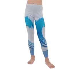 Wave Tsunami Tidal Wave Ocean Sea Water Kids  Lightweight Velour Leggings by Pakemis