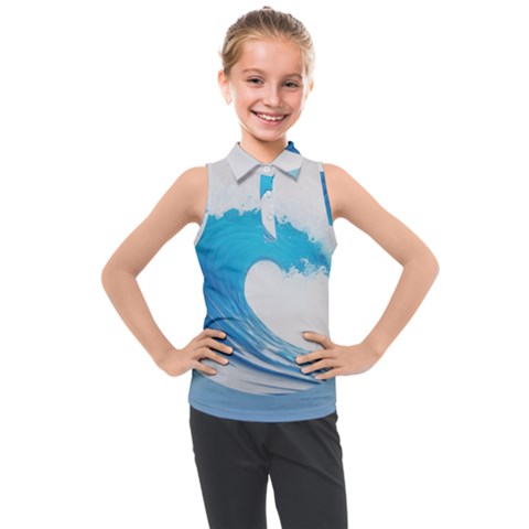 Wave Tsunami Tidal Wave Ocean Sea Water Kids  Sleeveless Polo Tee by Pakemis