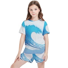 Wave Tsunami Tidal Wave Ocean Sea Water Kids  Tee And Sports Shorts Set by Pakemis