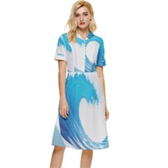 Wave Tsunami Tidal Wave Ocean Sea Water Button Top Knee Length Dress by Pakemis