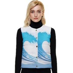 Wave Tsunami Tidal Wave Ocean Sea Water Women s Short Button Up Puffer Vest by Pakemis