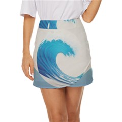 Wave Tsunami Tidal Wave Ocean Sea Water Mini Front Wrap Skirt by Pakemis