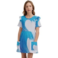 Wave Tsunami Tidal Wave Ocean Sea Water Kids  Frilly Sleeves Pocket Dress by Pakemis