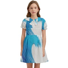 Wave Tsunami Tidal Wave Ocean Sea Water Kids  Bow Tie Puff Sleeve Dress by Pakemis