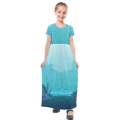 Intro Youtube Background Wallpaper Aquatic Water 2 Kids  Short Sleeve Maxi Dress by Pakemis