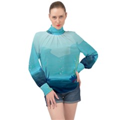 Intro Youtube Background Wallpaper Aquatic Water 2 High Neck Long Sleeve Chiffon Top by Pakemis