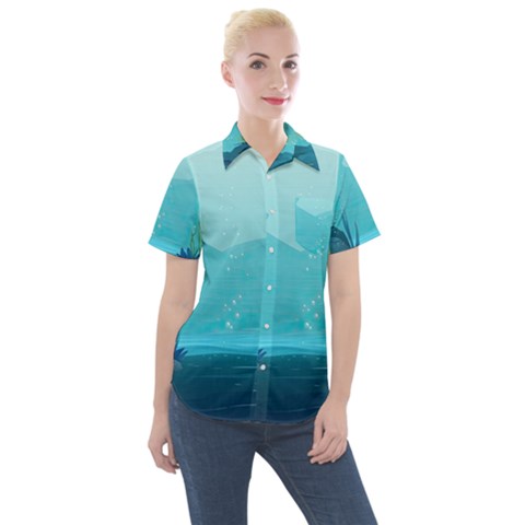 Intro Youtube Background Wallpaper Aquatic Water 2 Women s Short Sleeve Pocket Shirt by Pakemis