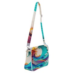 Tsunami Tidal Wave Wave Minimalist Ocean Sea 3 Shoulder Bag With Back Zipper by Pakemis