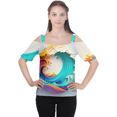 Tsunami Tidal Wave Wave Minimalist Ocean Sea 3 Cutout Shoulder Tee by Pakemis