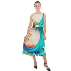 Tsunami Tidal Wave Wave Minimalist Ocean Sea 3 Midi Tie-back Chiffon Dress by Pakemis