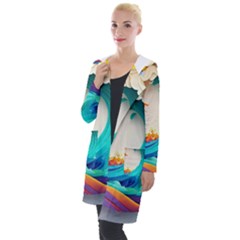 Tsunami Tidal Wave Wave Minimalist Ocean Sea 3 Hooded Pocket Cardigan by Pakemis