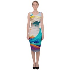 Tsunami Tidal Wave Wave Minimalist Ocean Sea 3 Sleeveless Pencil Dress by Pakemis