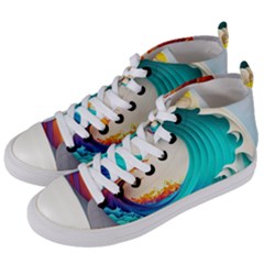 Tsunami Tidal Wave Wave Minimalist Ocean Sea 3 Women s Mid-top Canvas Sneakers by Pakemis