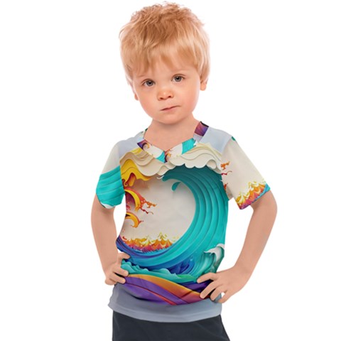 Tsunami Tidal Wave Wave Minimalist Ocean Sea 3 Kids  Sports Tee by Pakemis