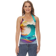 Tsunami Tidal Wave Wave Minimalist Ocean Sea 3 Basic Halter Top by Pakemis