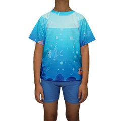 Ai Generated Ocean Sea Fish Aquatic Water Nature Kids  Short Sleeve Swimwear by Pakemis