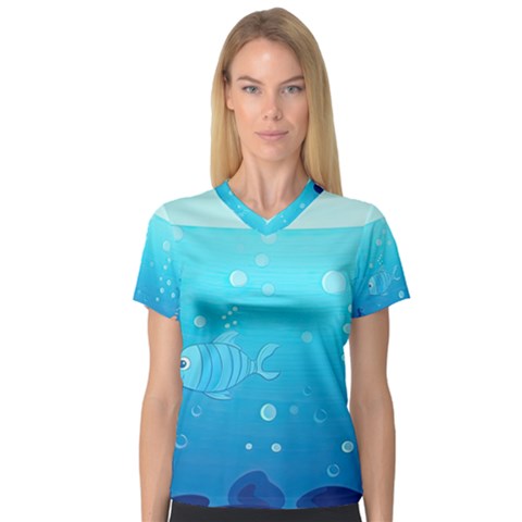 Ai Generated Ocean Sea Fish Aquatic Water Nature V-neck Sport Mesh Tee by Pakemis