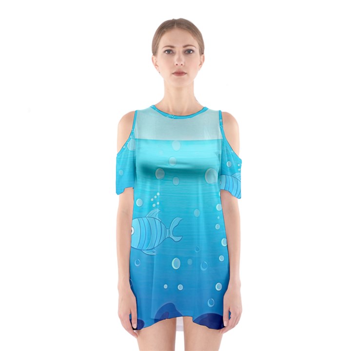 Ai Generated Ocean Sea Fish Aquatic Water Nature Shoulder Cutout One Piece Dress