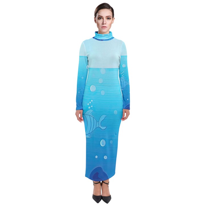 Ai Generated Ocean Sea Fish Aquatic Water Nature Turtleneck Maxi Dress